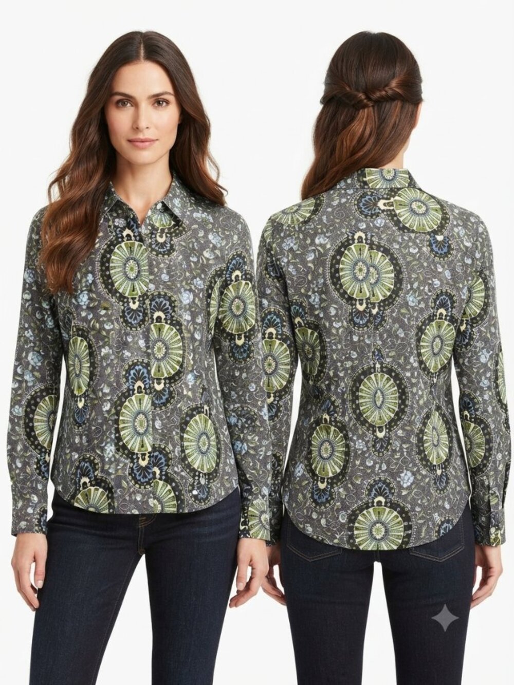 Talbots Women's Long Sleeve Button Down Shirt Size 14 Paisley Stretch Cotton